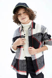 Defacto Boy's White Grey Oversize Long Sleeve Flannel Shirt