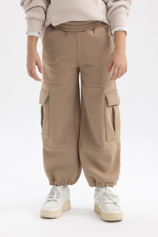 Defacto Girl's Beige Cargo Fit Thick Sweatpants