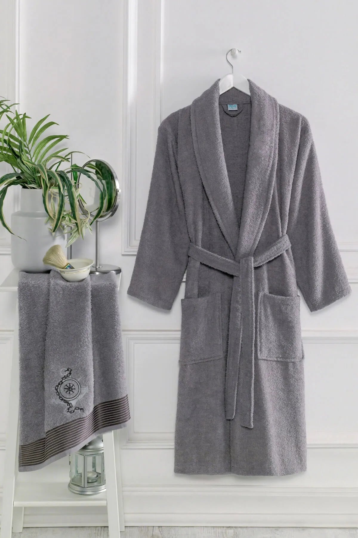 Elmira Textile Women's Gray Cotton Towel Bathroom Bathrobe