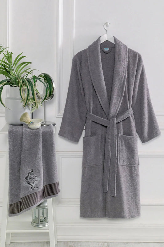 Elmira Textile Women's Gray Cotton Towel Bathroom Bathrobe