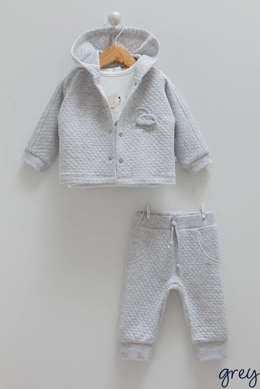 Caramell Baby Boy Grey 100% Cotton Cool Boy Quilted 3-Piece Set