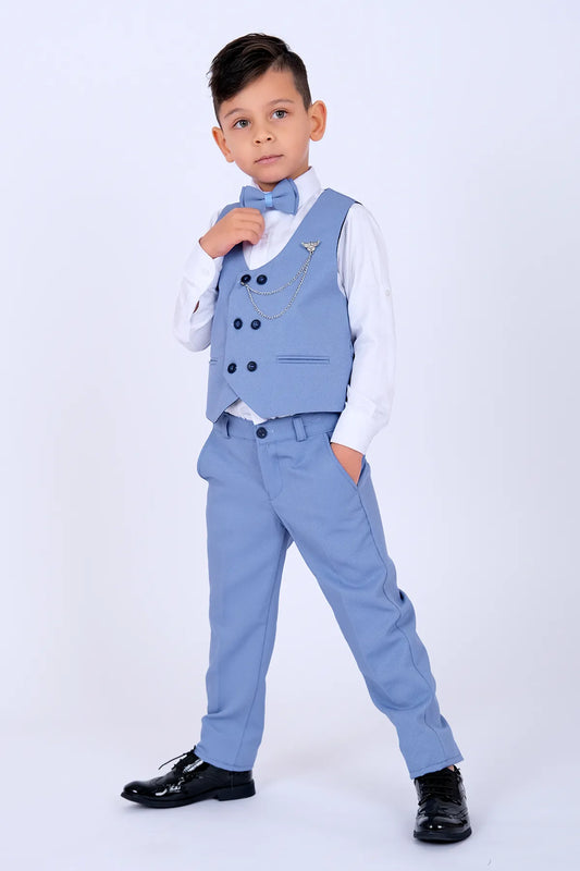 Entel Boy's Blue Chain Tuxedo Vest and Bow Tie Suit