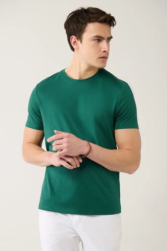 Avva Men's Green 100% Cotton Breathable Crew Neck Standard Fit Regular Cut T-shirt