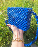 Lulua Stitches Handmade Casual Blue Beaded Bag