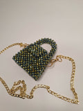 Lulua Stitches Handmade Mini Green Crystal Bag