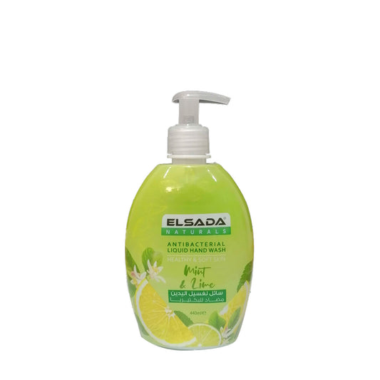 Elsada Naturals  Mint And Lime Antibacterial Liquid Wash 440 ml السادا  سائل غسيل اليدين مضاد للبكتيريا بطعم النعنع و الليمون