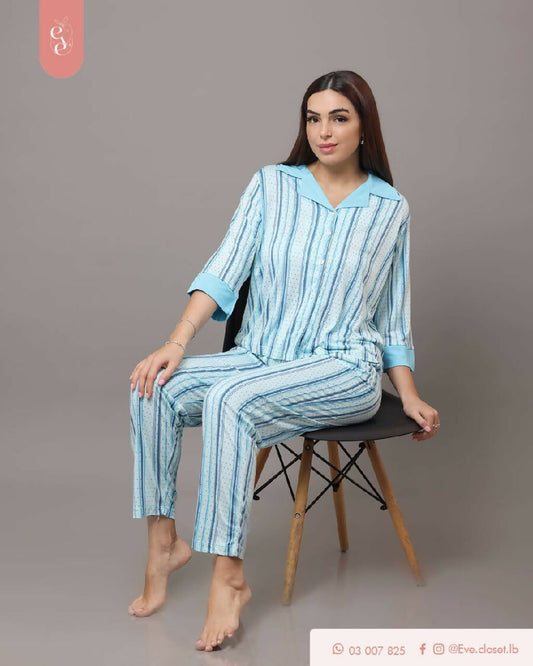 EVE.CLOSET Long Sleeve Striped Pajamas