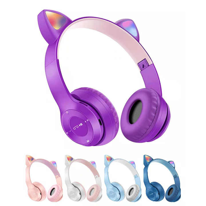 سماعة بناتي LED Light Up Cute Cat Ear Gaming Headset