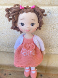 Hand Made Crocet Doll Lana Weight 90 gr leight 35 Cm