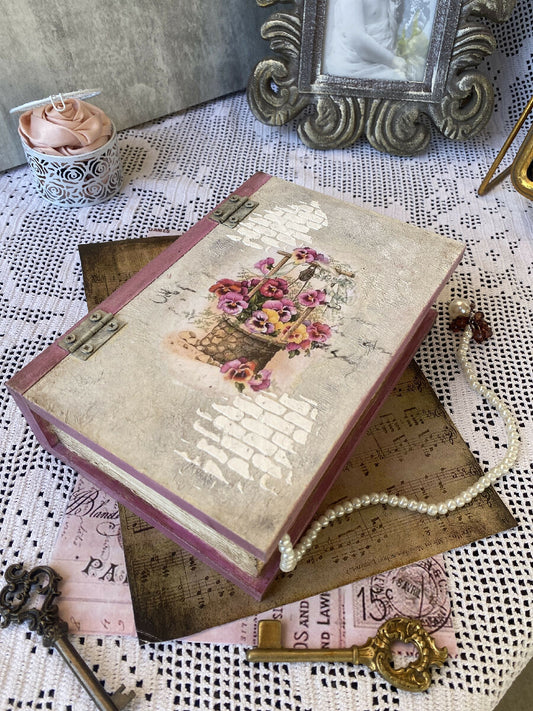 Shabby Chic Vintage Book With Pansies