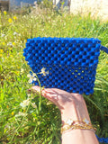 Lulua Stitches Handmade Casual Blue Beaded Bag