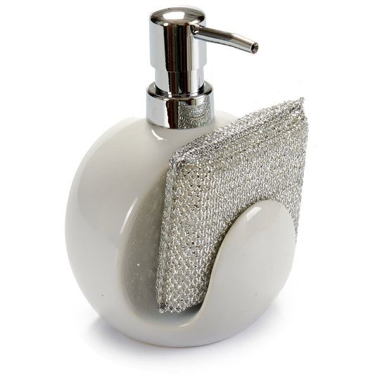 2-in-1 Soap Dispenser for the Kitchen Sink White Ceramic 400 ml 9,5 x 15,5 x 11,5 cm (12 Units)