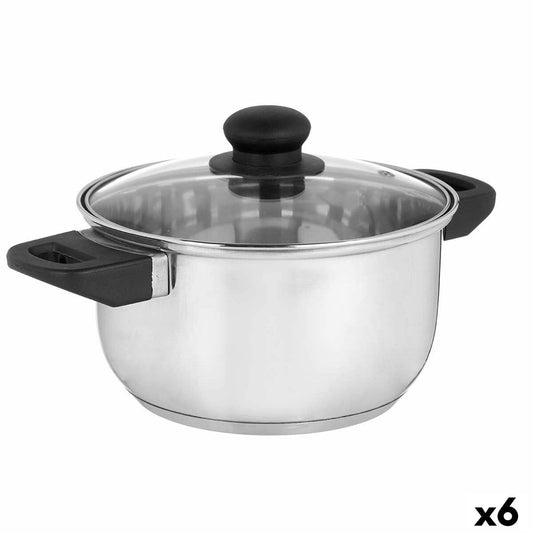 Casserole with glass lid Silver Stainless steel 4,8 L 34 x 14,5 x 24 cm (6 Units)