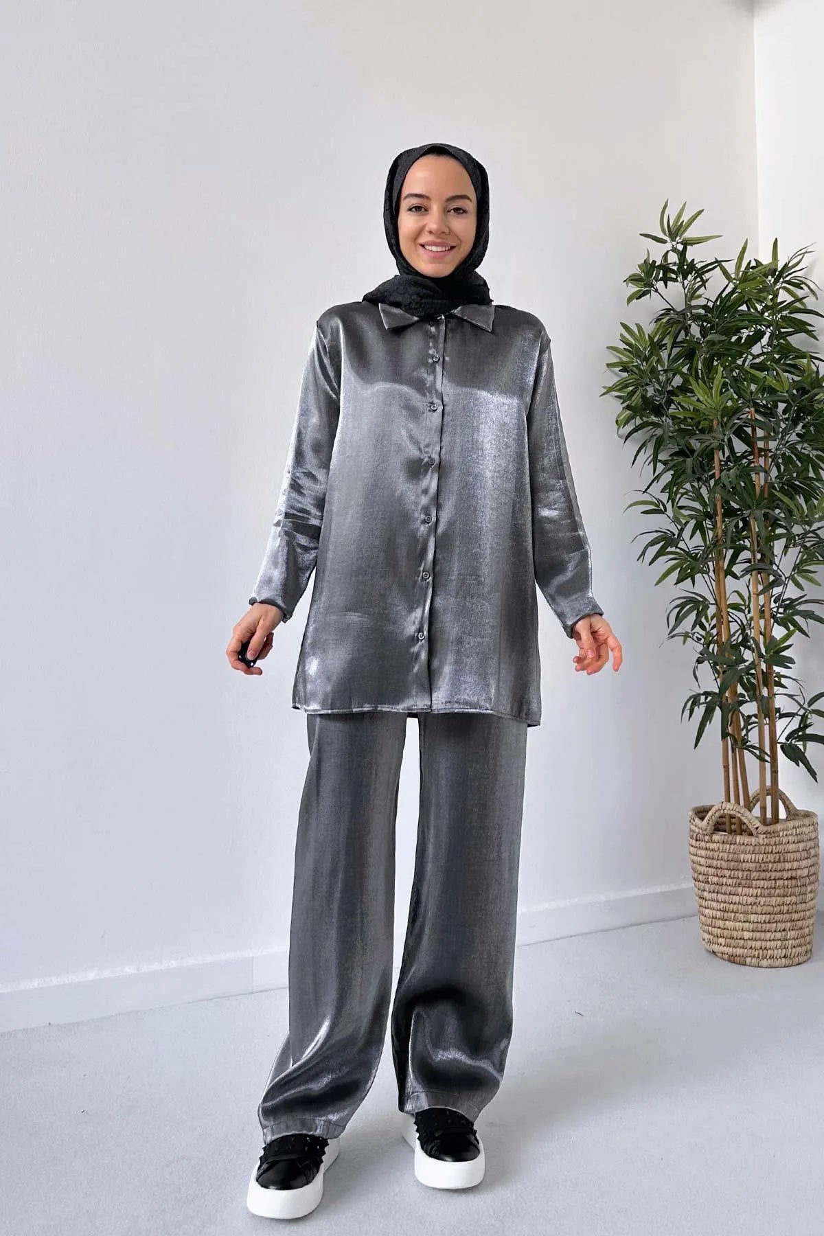 Ka Hijab Women's Satin Gray Set Hijabs