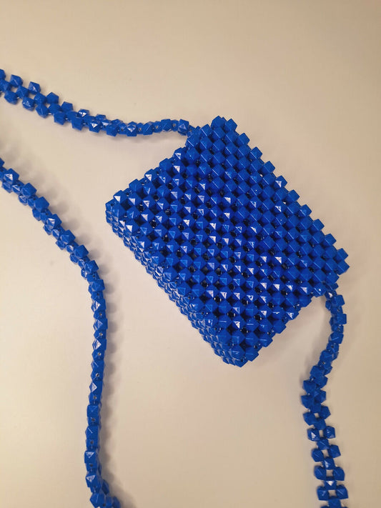 Lulua Stitches Handmade Casual Blue Beaded Bag