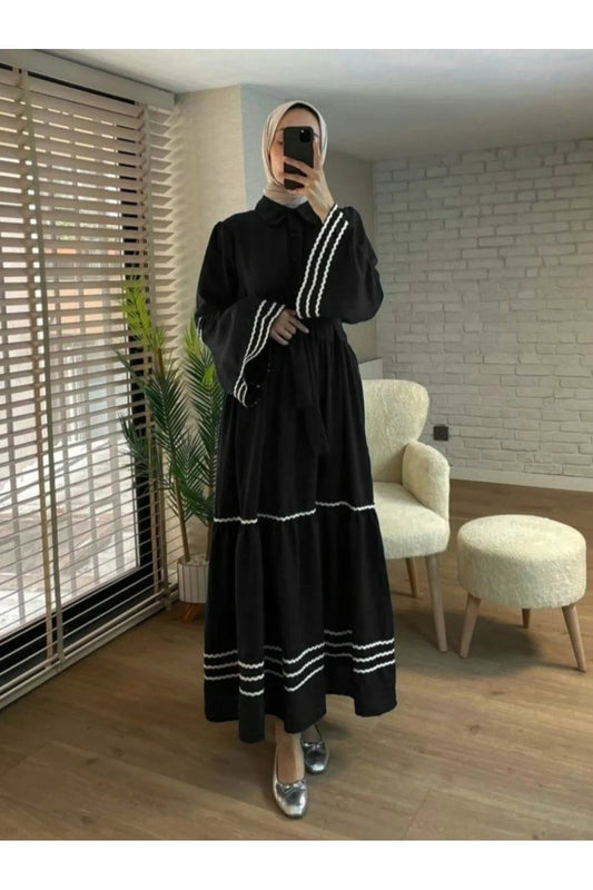 Hijabiya Women's  Dress with Embroidered On Sleeves And Skirt Hijabs