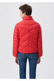 Blue Women's Stand Collar Red Puffer Coat