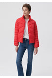 Blue Women's Stand Collar Red Puffer Coat