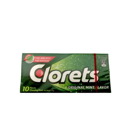Chlorets Original Mint Flavor Chewing Gum 10 Pieces  كلورتس نكهة النعناع الأصلي علكة ١٠ قطع