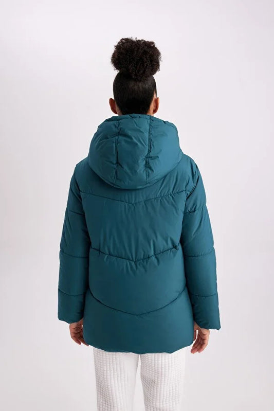 Defacto Women's Fit Regular Fit Hooded Fleece Lined Puffer Inflatable Waterproof Coats