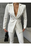 Female Clothing Women's Striped Buttoned Blazer Jacket Pants Sets