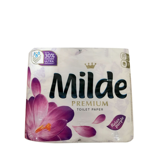 Milde Premium Toilet Paper Relax Purple 4 Rolls   ميلد بريميوم ورق تواليت أرجواني 4 لفات
