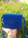 Lulua Stitches Handmade Casual Blue Beaded Bag