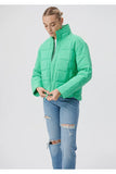 Blue Women's Stand Collar Green Puffer Coats