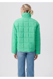 Blue Women's Stand Collar Green Puffer Coats