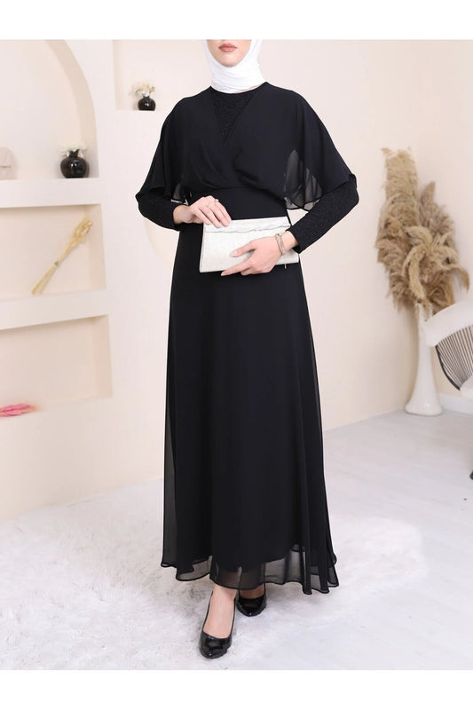 Hijabaya Women's Glitter Chiffon Long Evening Dress Hijabs