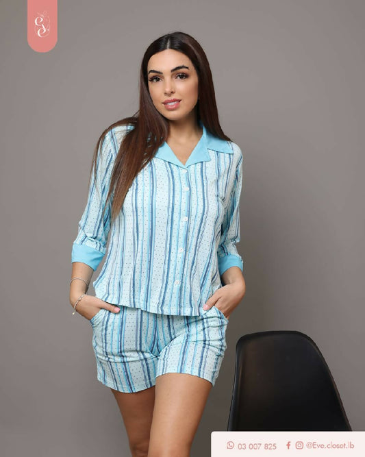 EVE.CLOSET Short Sleeve Striped Pajamas