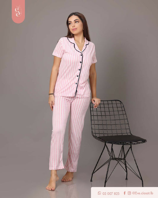 EVE.CLOSET Pink And White Pajama