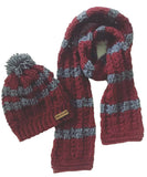 Fashion Stitch Girls' Bordeaux & Grey Wool Crochet Hat & Scarf Set For Girls Between 8 & 15 Years Old