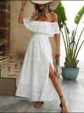 Fashion Beauty Style 7 Off Shoulders Split Thigh Women Dress Available In Two Colors White And Blue