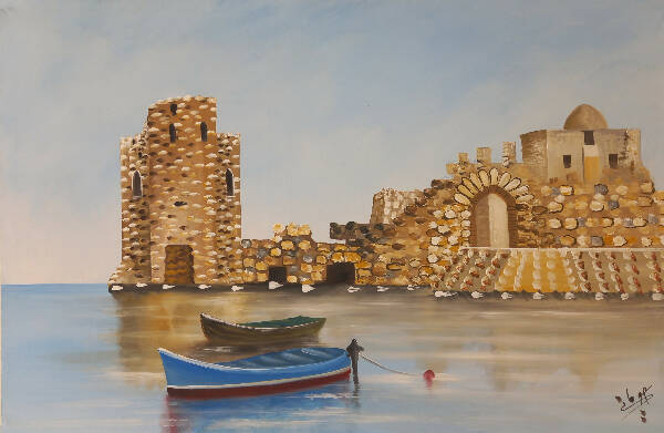 Mohammad Houmani Art Lebanese Handmade Sidon Sea Fortress 100 x 70 cm