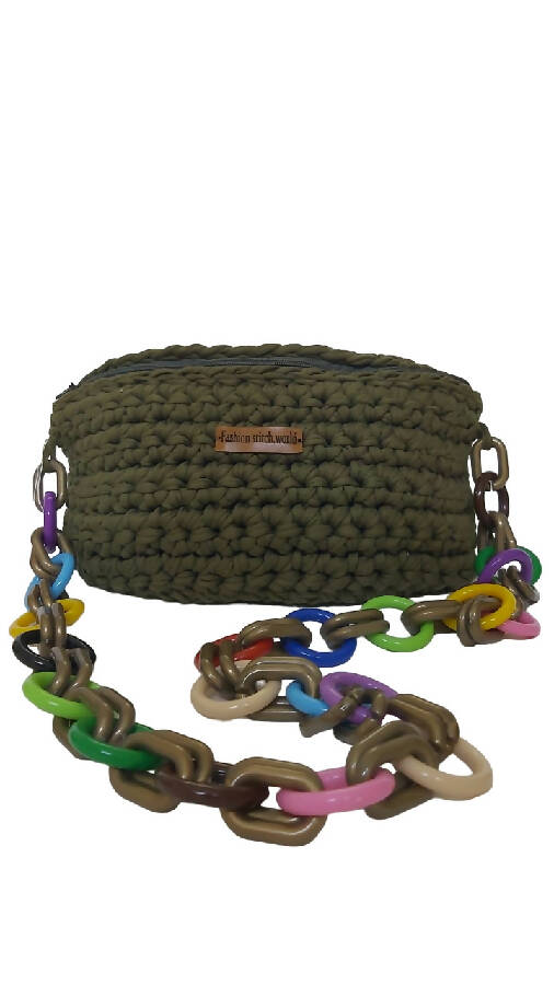 Fashion Stitch Women's Olive Green Crochet Belt Bag For Ladies