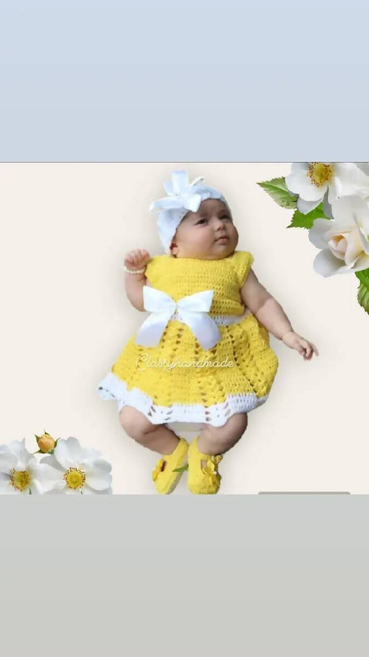 Classy Handmade Touch Crochet Girl Spring Dress(3pcs)