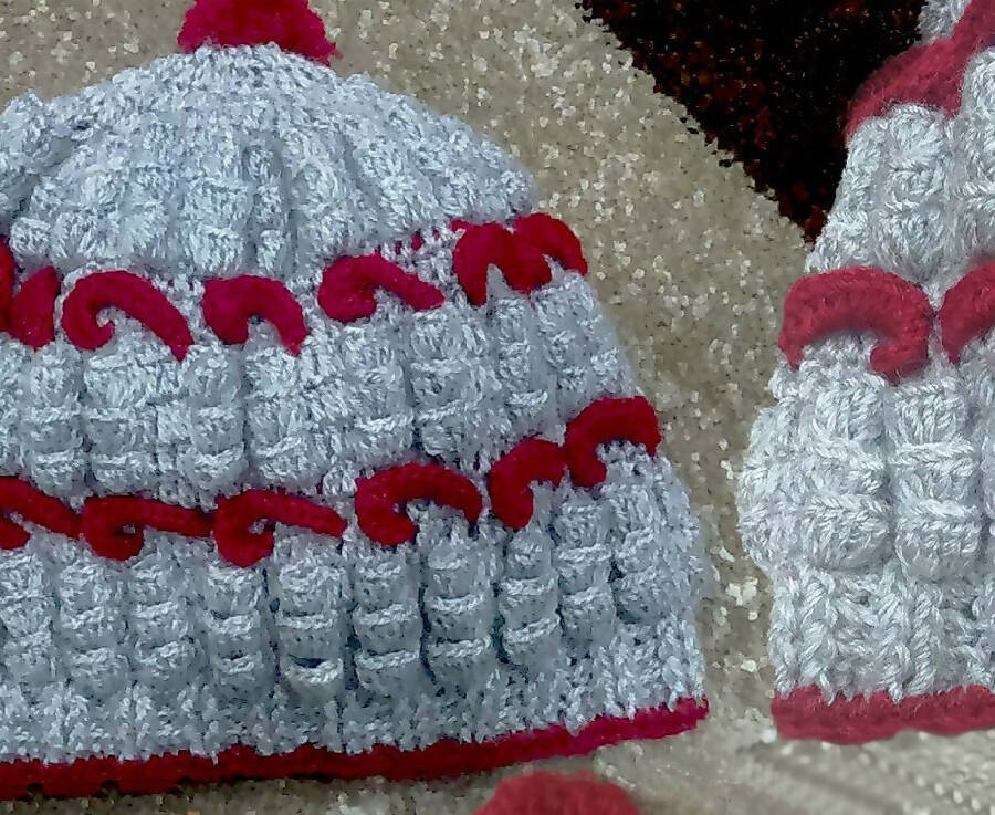 Soof Handmade Red & Grey crochet Hat for kids