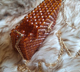 Lulua Stitches Handmade Caramel Beaded Bag