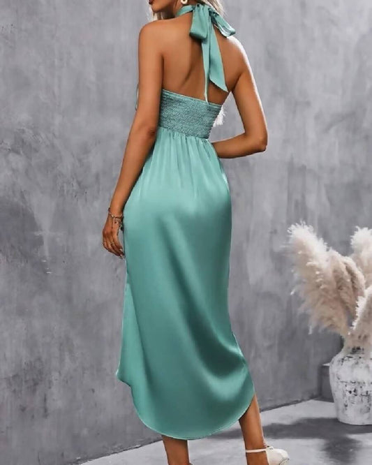 Fashion Beauty Style7 Ocean Green Satin Dress For women