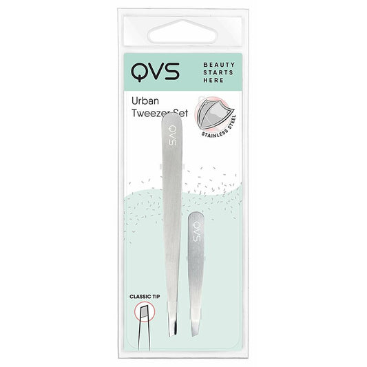 Set QVS Urban Tweezers for Plucking Stainless steel Silver (2 pcs)
