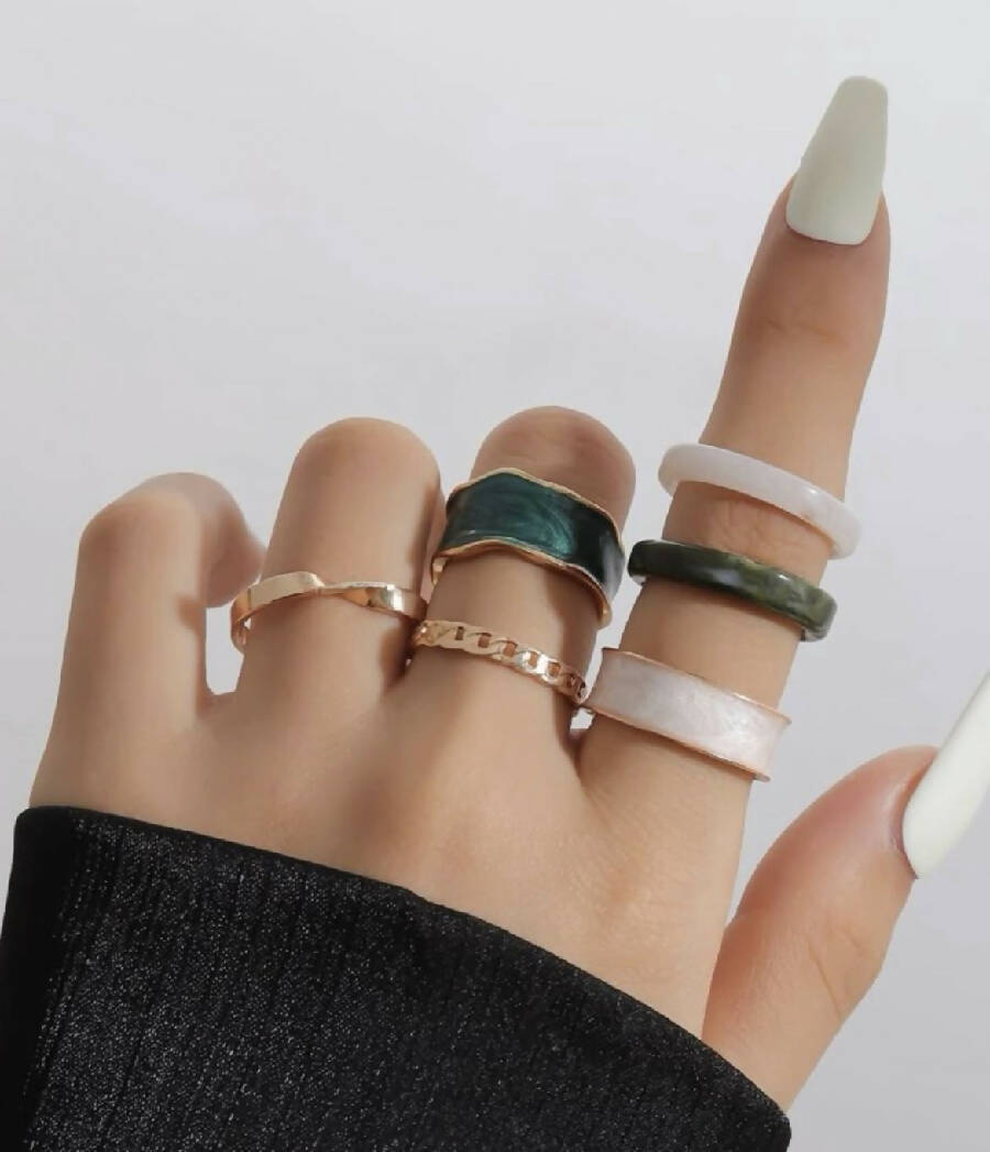 Oh La La Express Women Rings Set Green 6pcs