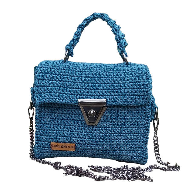 Fashion Stitch Women's Turkuaz Classy Basket Crochet Hand Bag For Ladies