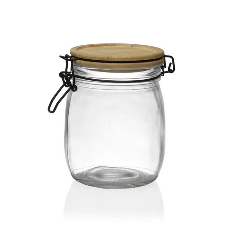Transparent Glass Jar Versa Bamboo (10,8 x 14 x 10,8 cm) 700 ml