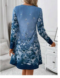 Fashion Beauty Style 7 Floral Print Blue Dress