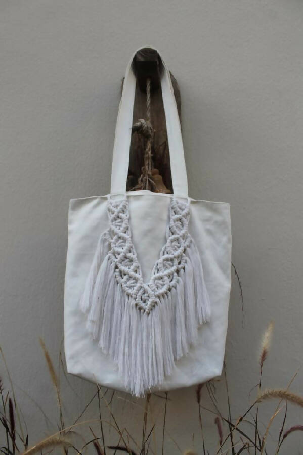 Reya Women's Tote Bag with Macramé Knots