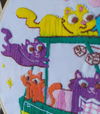Divine Threads Handmade Kitten Field Trip Embroidery Hoop Art /24 cm