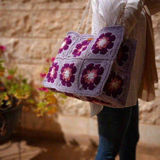 Crochet by Mona Handmade Square Glower Crochet Handbag Diameter dimensions 30x45cm