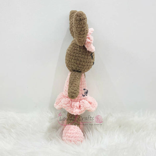 Loulicrafts Kids Handmade Customized Crochet Pink Bunny Toy 35 cm