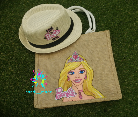 Handi ___made Handpainted Barby Hat & Jute Bag for Girls